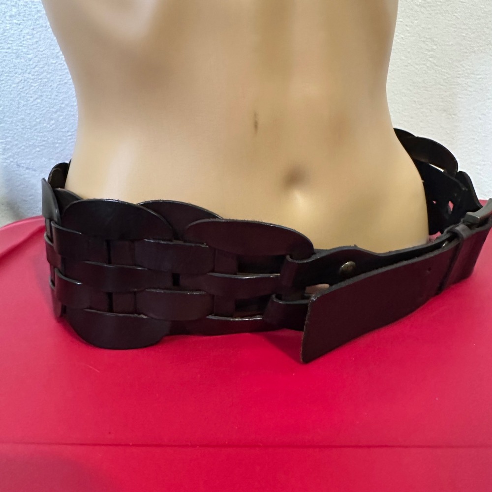 Antoniazzi Firenze Italy Brown Woven Leather Wide Waist Belt Scalloped XL Boho - Picture 7 of 9